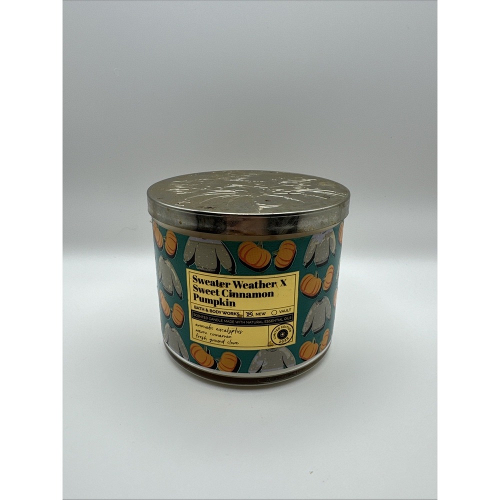 Bath & Body Works Sweater Weather x Sweet Cinnamon Pumpkin 3-Wick Candle New!